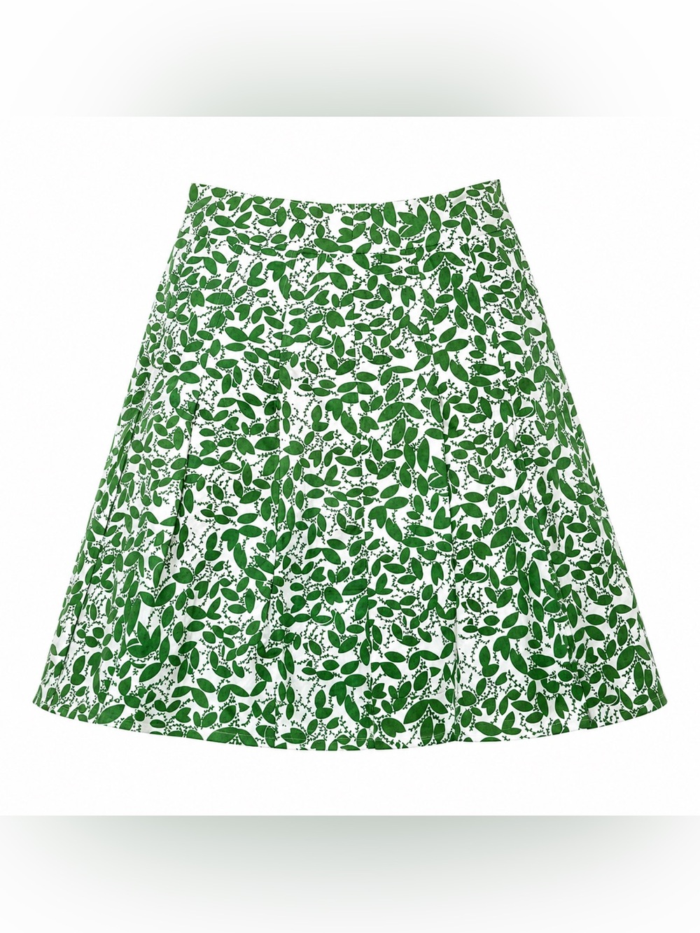 J. Crew White A-Line Skirt with Green Leaf Print